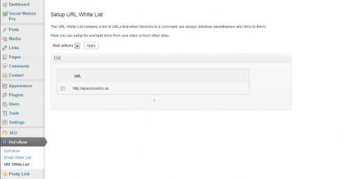 Lista blanca de URLs: Cada vez que una de estas URLs aparece en un comentario su enlace es follow.
