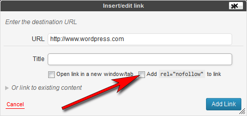 Insertar un enlace en una entrada o página con atributo rel="nofollow"