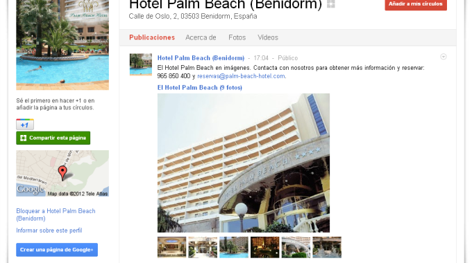 El hotel Palm Beach en Benidorm apuesta por Google+