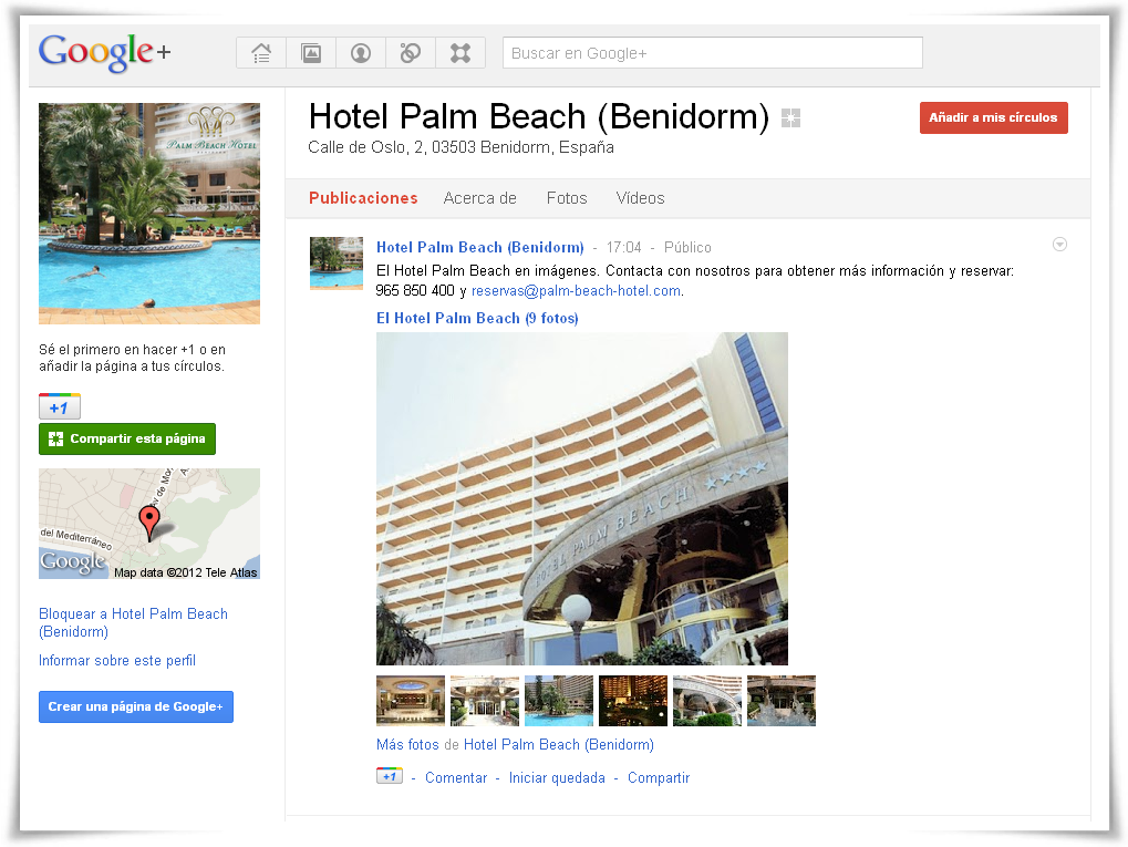 Hotel Palm Beach Benidorm en Google Plus