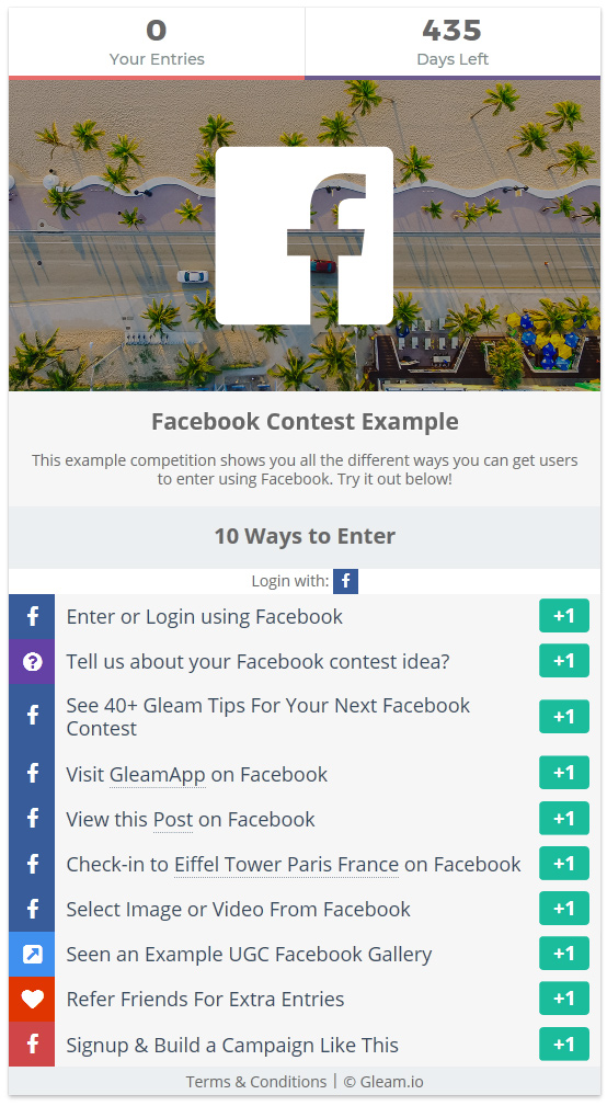 Concurso de Facebook organizado con Gleam.IO